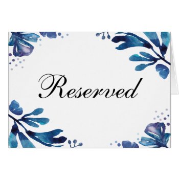 Navy Wedding Reserved Sign. Winter Blue Leaves by RemioniArt at Zazzle