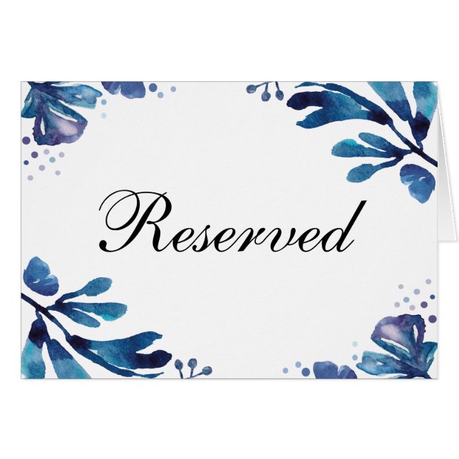 Navy wedding reserved sign. Winter blue leaves Cards (Front Horizontal)