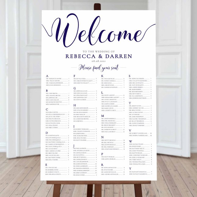 Navy Wedding Seating Chart Alphabetical Table Plan (Creator Uploaded)