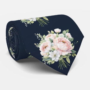 Navy Wedding Tie Pink Peonies