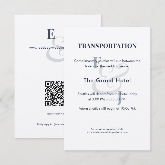 Navy Wedding Transportation Details Card | QR (Front/Back)