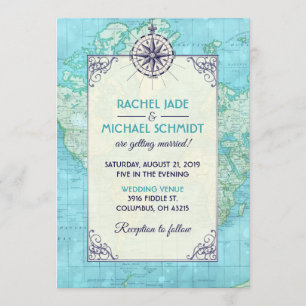 Navy Wedding Travel Invitation