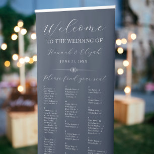 Navy Wedding Welcome Alphabetical Seating Chart Retractable Banner