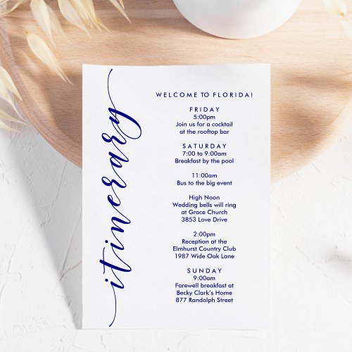 Navy Wedding Welcome Itinerary  Information Card