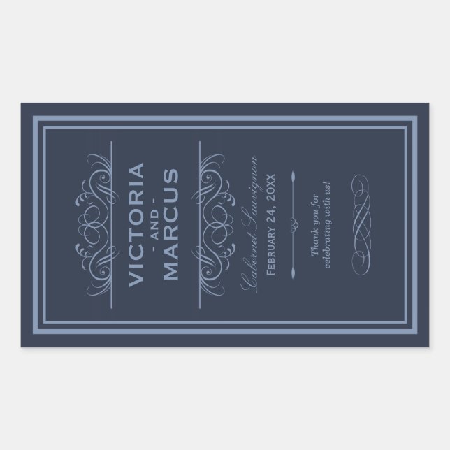 Navy Wedding Wine Bottle Monogram Favor Labels (Front)