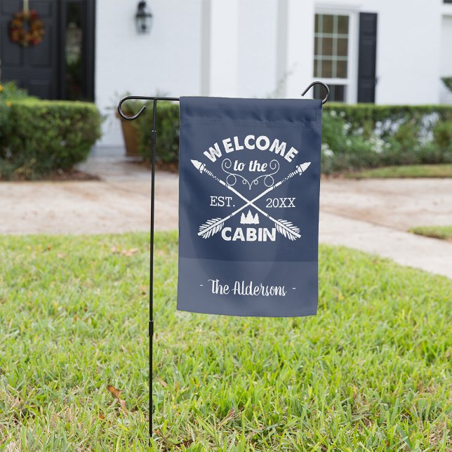 Navy | Welcome To The Cabin Family Name & Year Garden Flag (Creator Uploaded)
