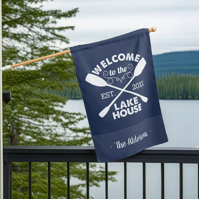 Navy | Welcome To The Lake House Personalized House Flag (Creator Uploaded)