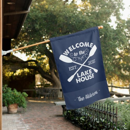 Navy  Welcome To The Lake House Personalized House Flag