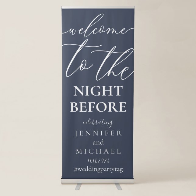 Navy Welcome to the wedding rehearsal dinner Retractable Banner (Front)