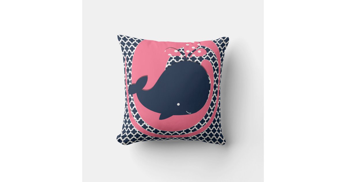 Navy Whale on Pink and Navy Throw Pillow | Zazzle