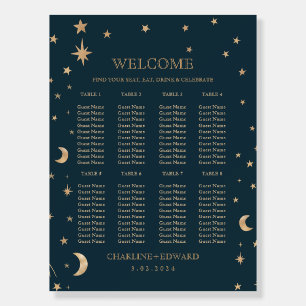 Navy Whimsical Gold Stars Moon Astronomy Wedding  Foam Board