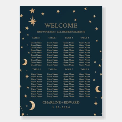 Navy Whimsical Gold Stars Moon Astronomy Wedding  Foam Board