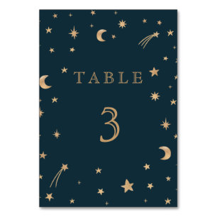 Navy Whimsical Gold Stars Moon Astronomy Wedding  Table Number