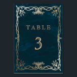 Navy Whimsical  Medieval Wedding Table Number<br><div class="desc">Navy Whimsical Gold Stars Moon Astronomy Wedding</div>