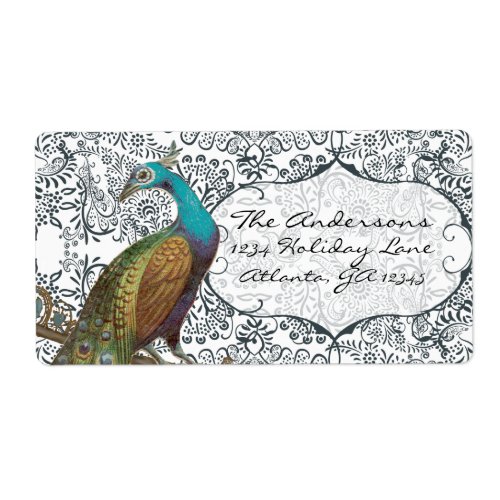 Navy Whimsical Peacock Love Bird Label