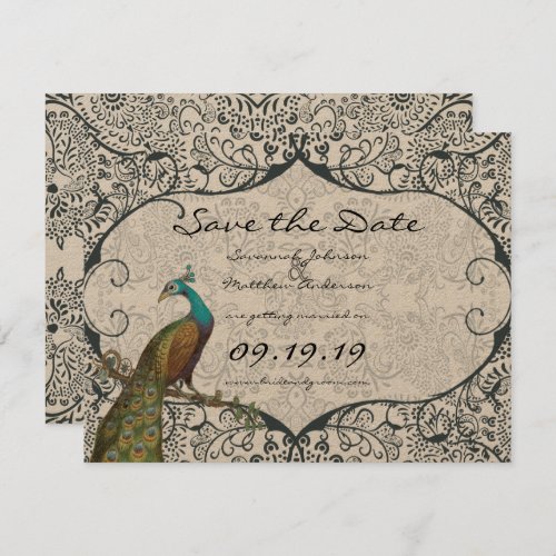 Navy Whimsical Peacock Love Bird Save the Date