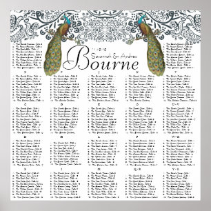 Navy Whimsical Peacock Love Bird Seating Chart