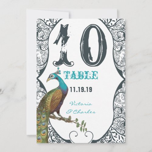 Navy Whimsical Peacock Love Bird Wedding Table No Invitation