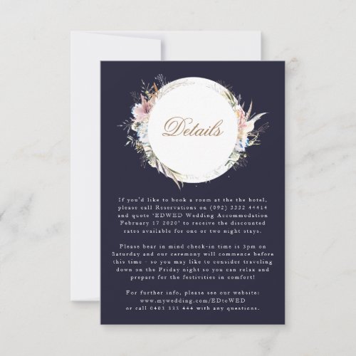 Navy Whimsical Wreath Bohemian Wedding Enclosure RSVP Card