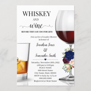 Navy whiskey and wine before I do couples shower Invitation