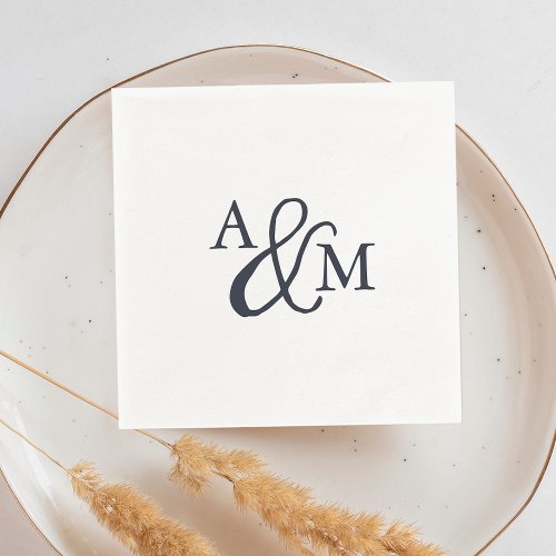 Navy  White Ampersand Monogram Wedding Napkins