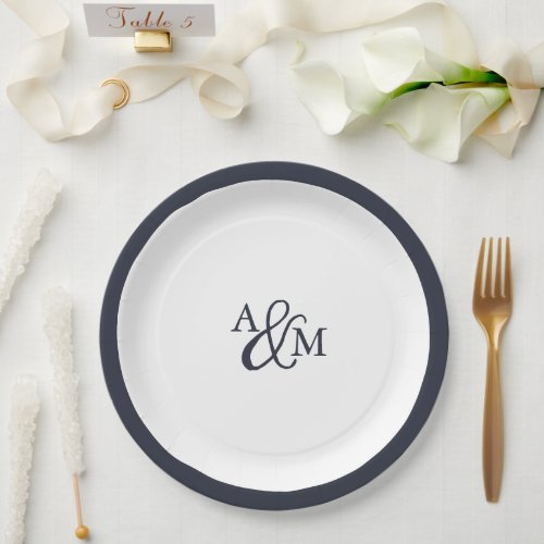 Navy  White Ampersand Monogram Wedding Paper Plates