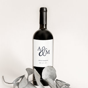 Navy & White Ampersand Monogram Wedding Wine Label