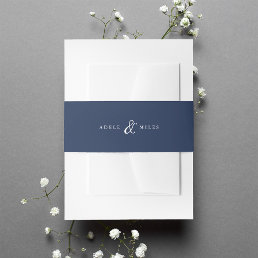 Navy &amp; White Ampersand Personalized Wedding Invitation Belly Band