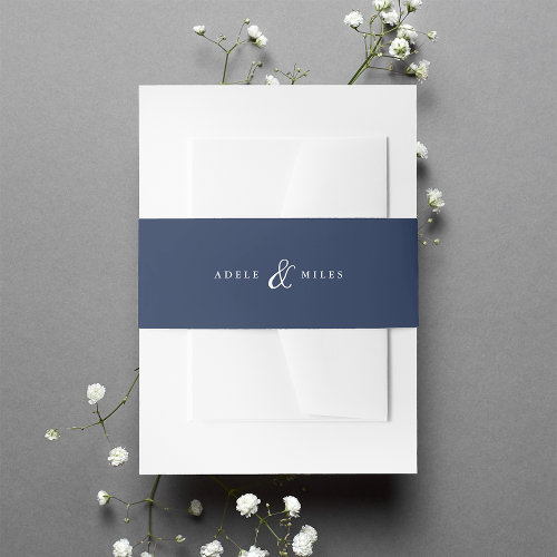 Navy & White Ampersand Personalized Wedding Invitation Belly Band