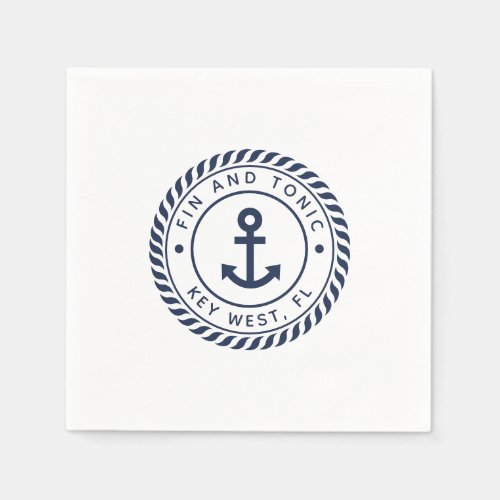 Navy  White Anchor Logo Boat Name Napkins