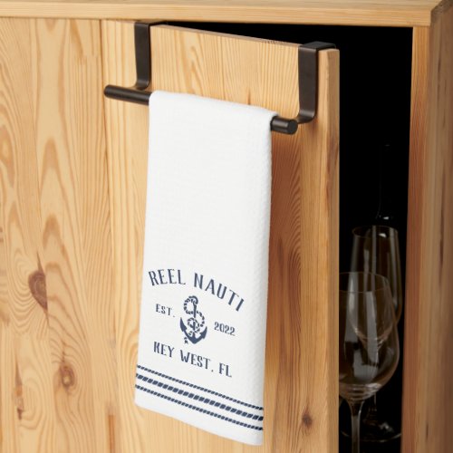 Navy  White Anchor Personalized Boat Name Kitchen Towel