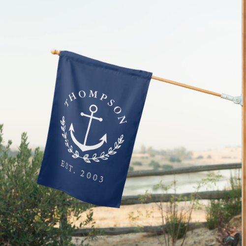 Navy White Anchor Wreath Nautical Name  Year Est House Flag