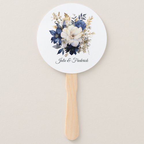 Navy White and Gold Floral Wedding Hand Fan