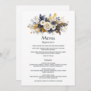 Navy, White, and Gold Floral Wedding Menu