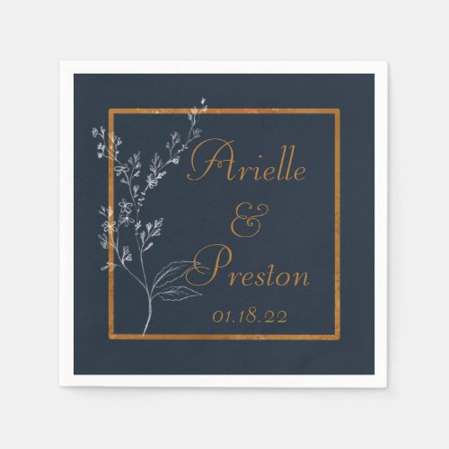 Navy White and Gold Minimalist Paper Napkin