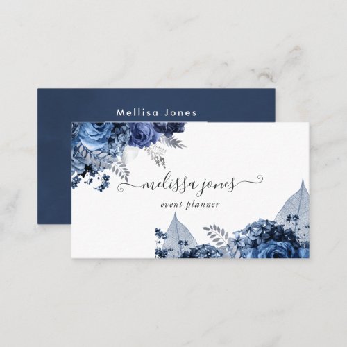 Navy White and Silver Business Card