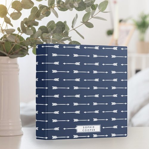 Navy  White Arrows Pattern Personalized Binder