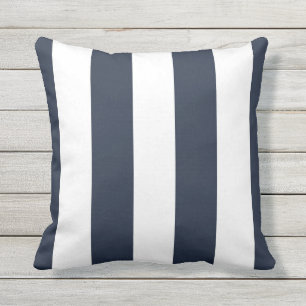 Navy & White Awning Stripe Outdoor Throw Pillow