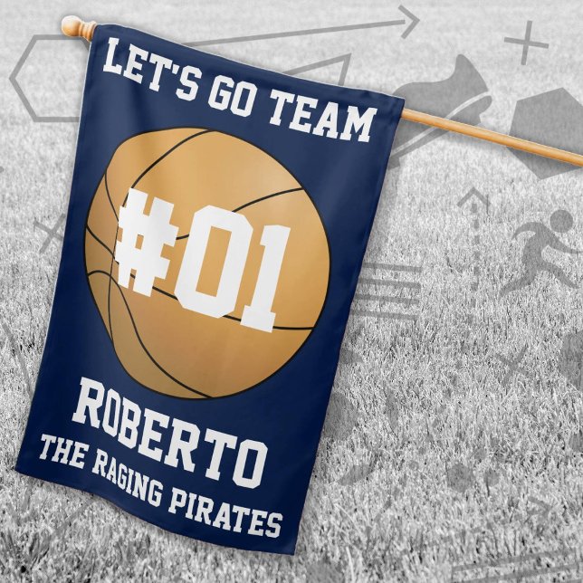 Navy White Basketball Team Colors House Flag (Navy and White Baseball Let's Go Team Flag. Celebrate your high school or college athlete.)