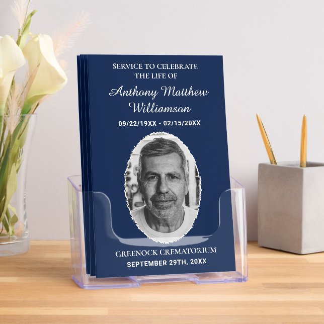 Navy & White Bi-fold Custom Photo Funeral Program Brochure (Insitu)