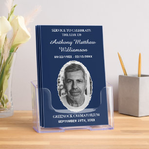 Navy & White Bi-fold Custom Photo Funeral Program Brochure