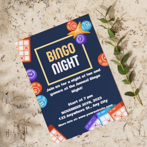 Navy White Bingo Night Party Invitation