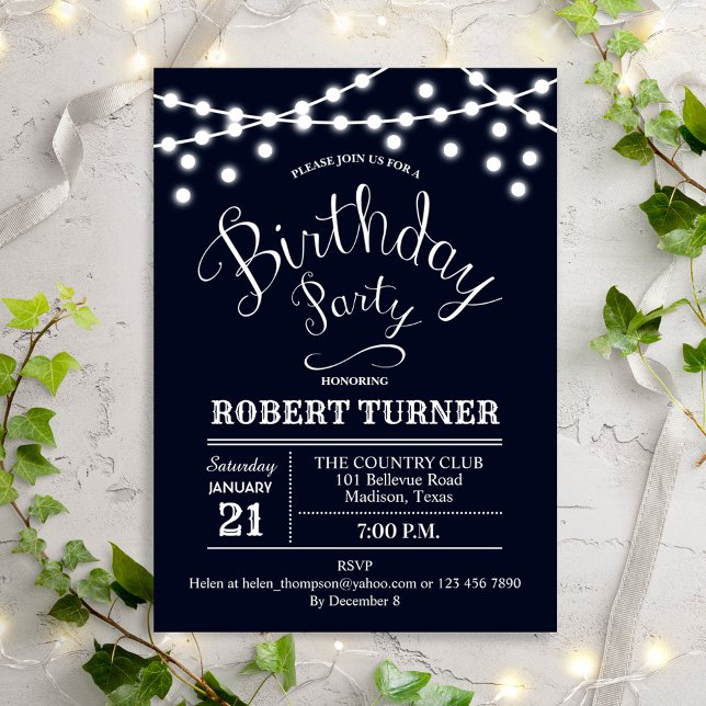 Navy White Birthday Party Invitation (Creator Uploaded)