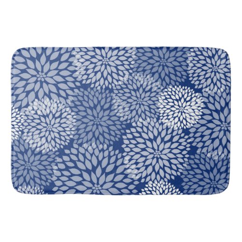 Navy white blooms bathroom decor blue floral bath mat