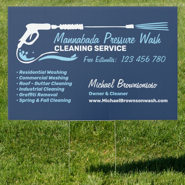 Navy White Blue Pressure Washing Power Wash Sign