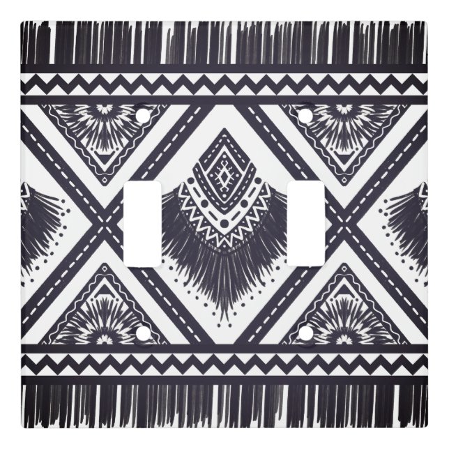 Navy White Boho Pattern Light Switch Cover (Front)