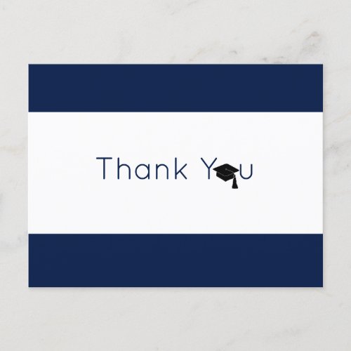 Navy White Bold Graduation Thank You Postcard