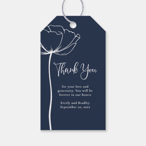 Navy White Bold Minimal Floral Wedding Thank You  Gift Tags