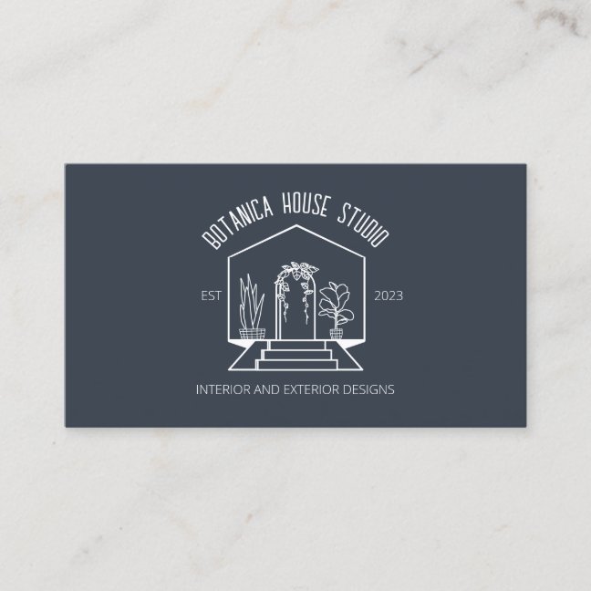 Navy White Botanic House Interior Designer Business Card
