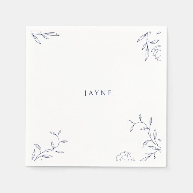 Navy & White Botanical Neutral Shower Napkins (Front)